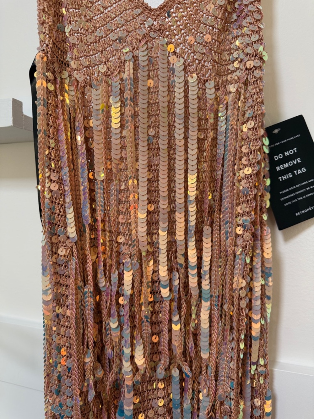 Retrofete Rose Gold Sequin Fringe Maxi Dress - Picture 9 of 15